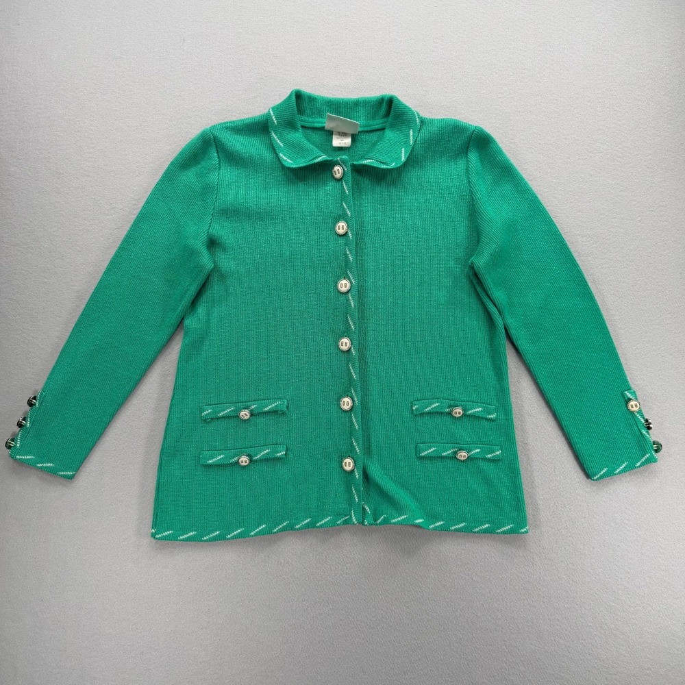 Mita 8P Cardigan Sweater Women's Green Vintage Knit Button Up Petite Long Sleeve